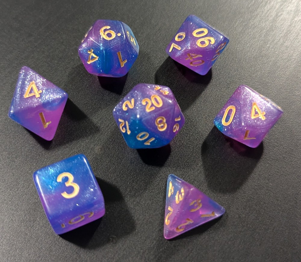 ✨Golden Moons✨ 7 Dice Set Poly RPG DnD Dungeons Dragons AD&D Pathfinder d20