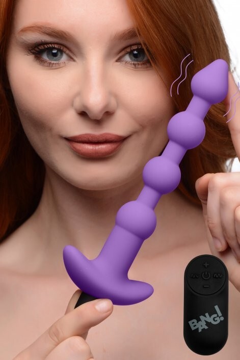 Remote Control Vibrating Silicone Anal Beads Purple Vibrator Ass Butt Play Plug