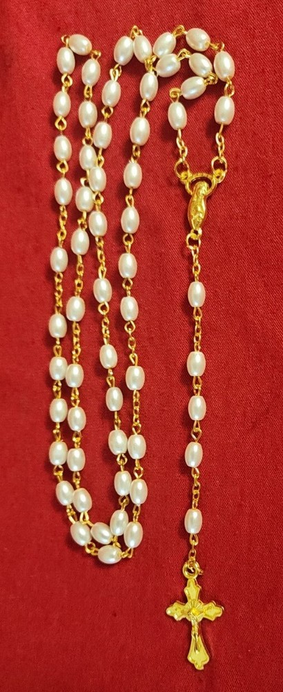 HANDMAID GOLD PLATED CATHOLIC ROSARY NECKLACE NEW