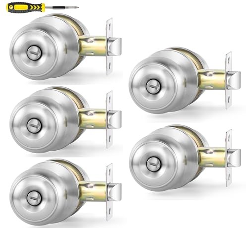 Interior Door Knobs for Bedroom or Bathroom Keyless, 5 Pack Satin Nickel