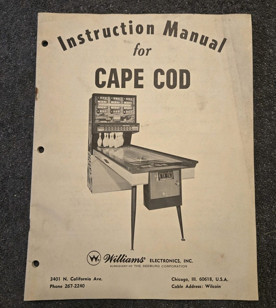 Williams CAPE COD Arcade Video Game Manual - good Condition  Bowling  Vintage