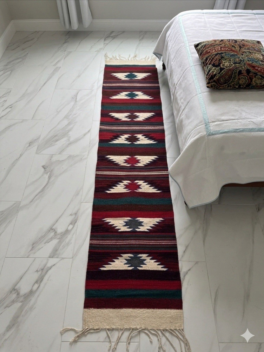 Mexican Wool Rug Runner Aztec Southwestern Navajo Style 6ft Rustic Lodge Native