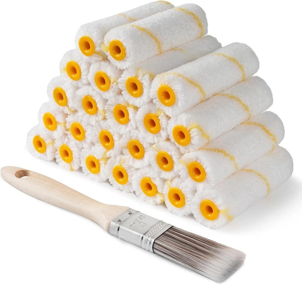 Paint Roller Covers, 25 Pack, 4 Inch 3/8" Nap Mini Microfiber Roller Covers