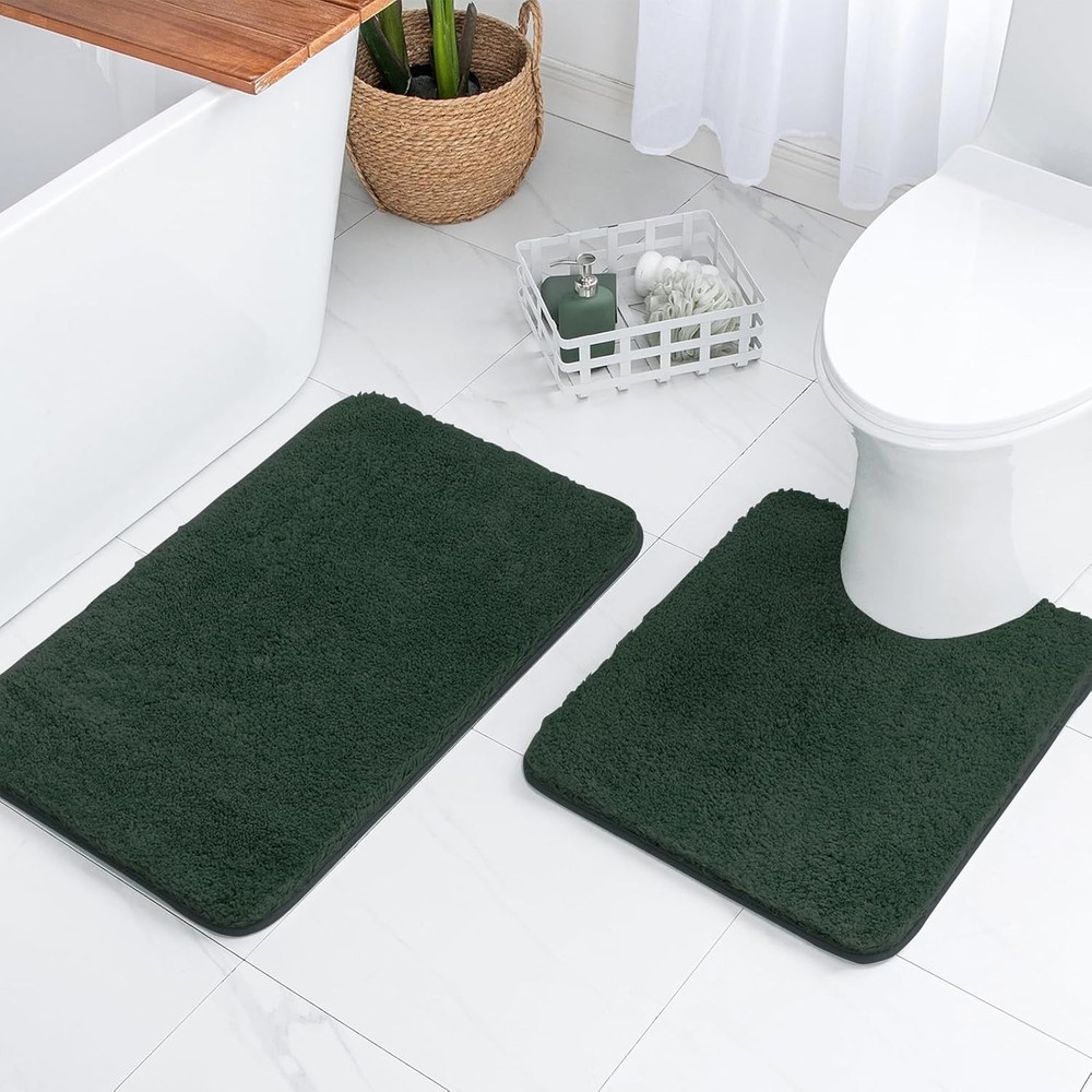 MIULEE Dark Green Absorbent Bath Rugs, 1'8" x 2'6" (Rectangular),