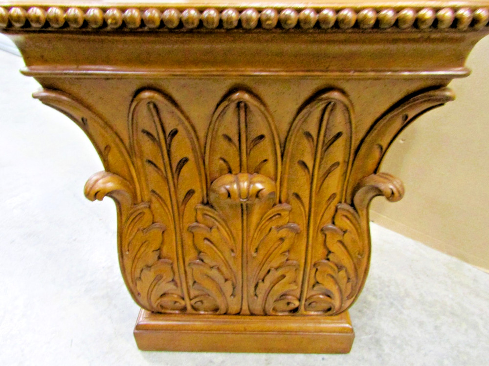 Vintage Carved Acanthus Leaf Beaded Edged Large Square Side Table