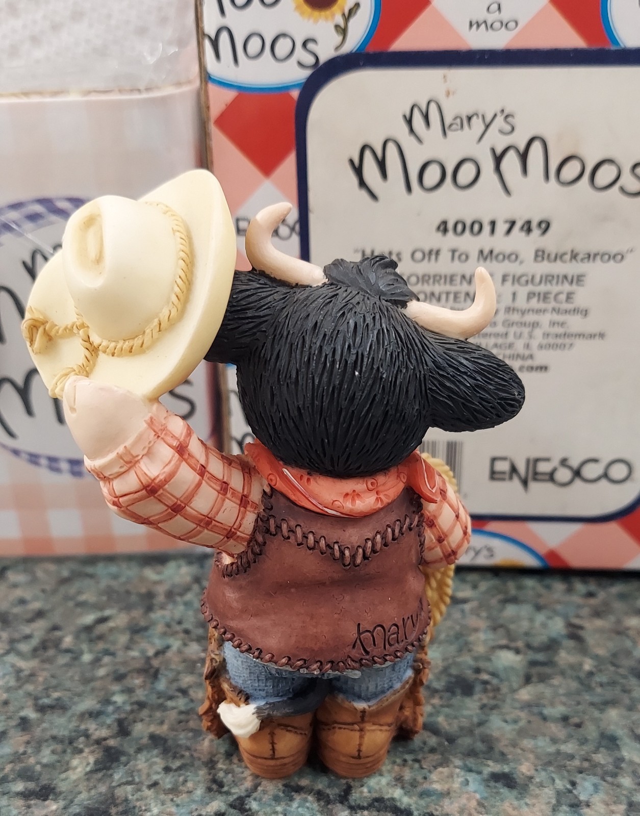 Vtg Mary’s Moo Moos Figurine RARE Hat's Off To Moo, Buckaroo! NIB