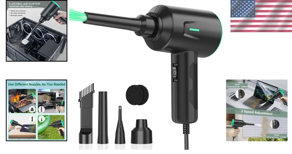 Versatile 2-Speed Electric Air Blower with Essential Accessories for Electronics