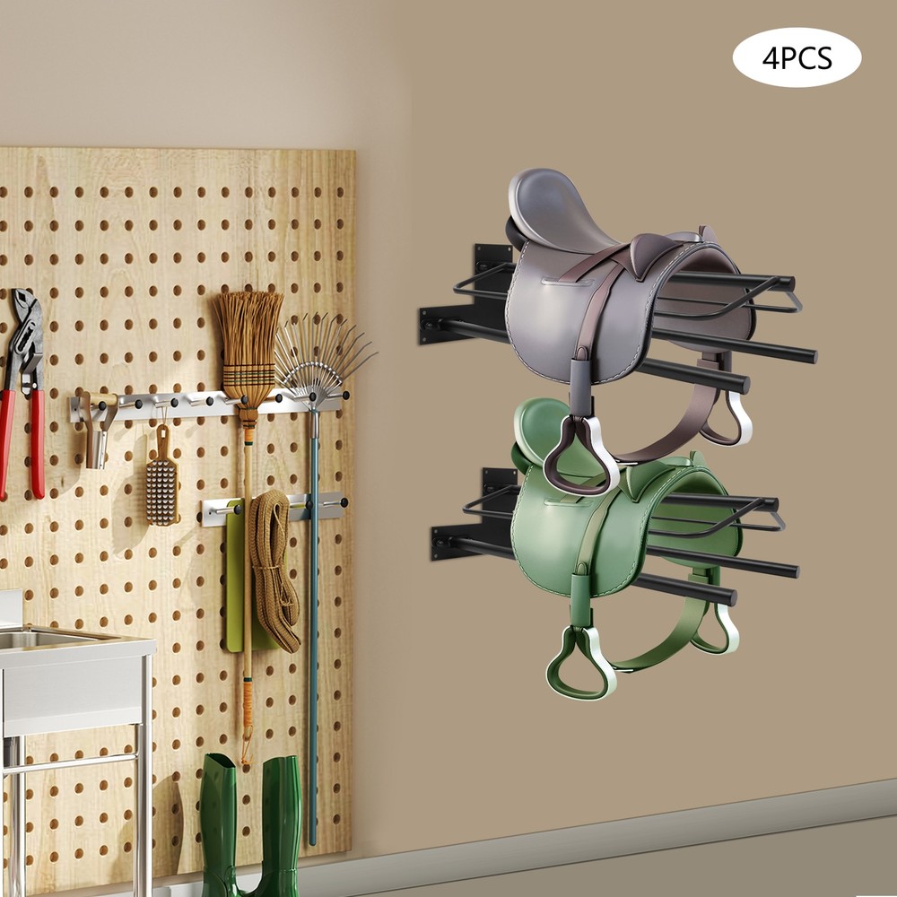 4 Saddle Racks Saddles Display Shelf with Double Pad Bars Wall Mounted Stable