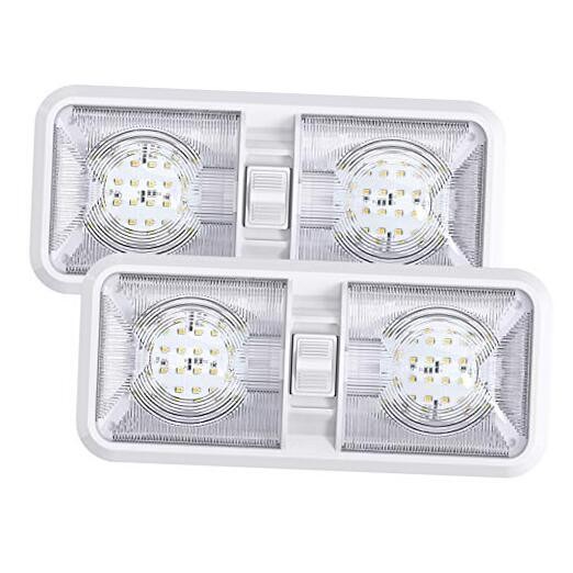 2 Pack RV LED Ceiling Double Dome Light Fixture with ON/Off Switch Interior