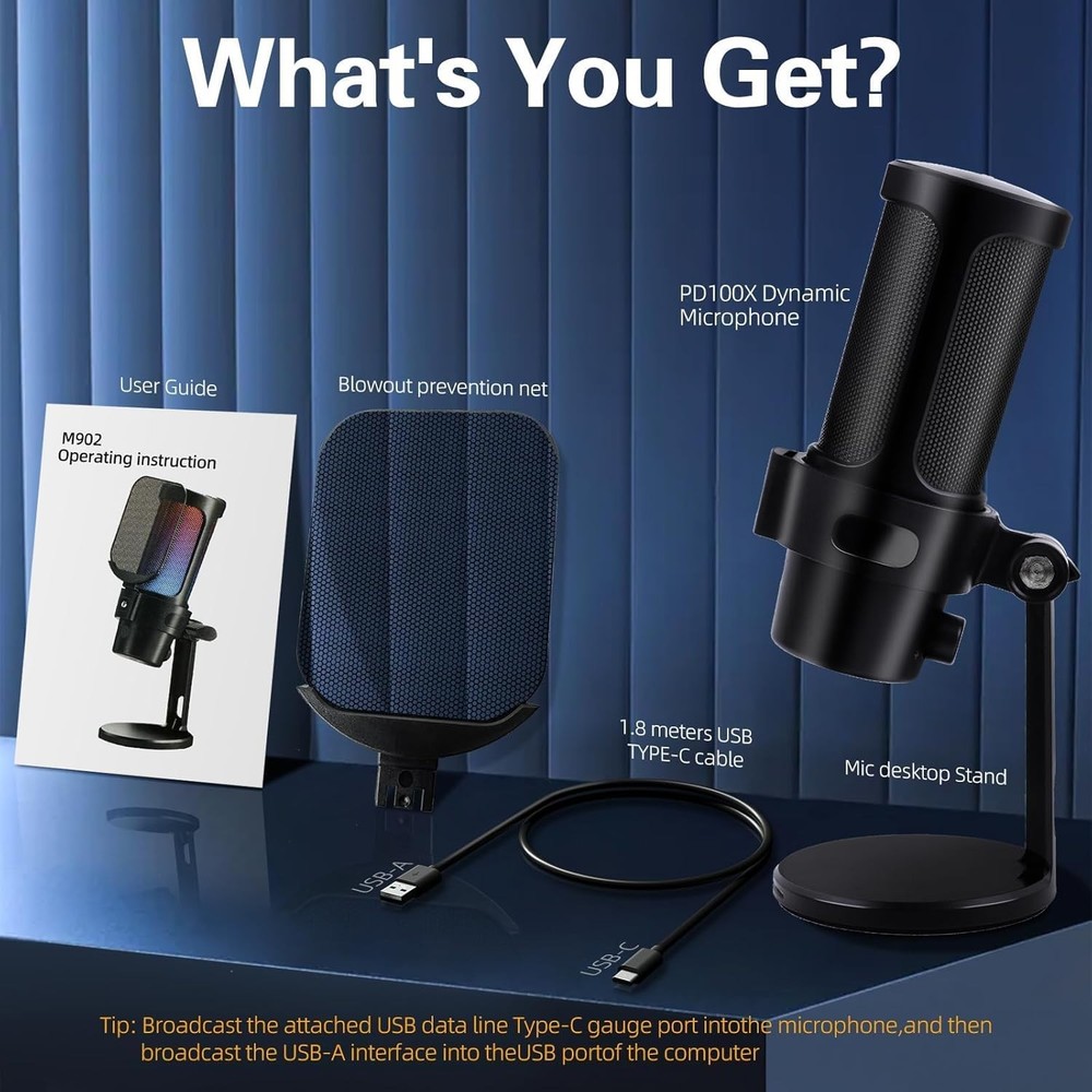 VCOM Gaming USB Microphone, Condenser Dynamic Mic for Podcasting, Streaming, wit