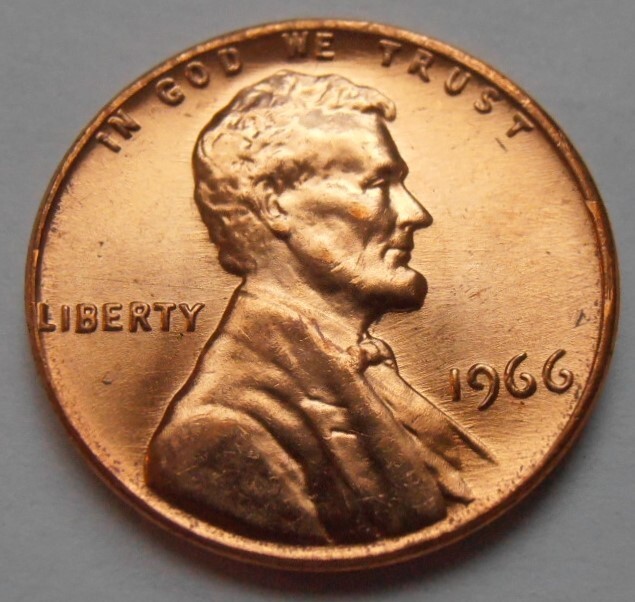 1966 P BU Lincoln Cent, (66PBG2)