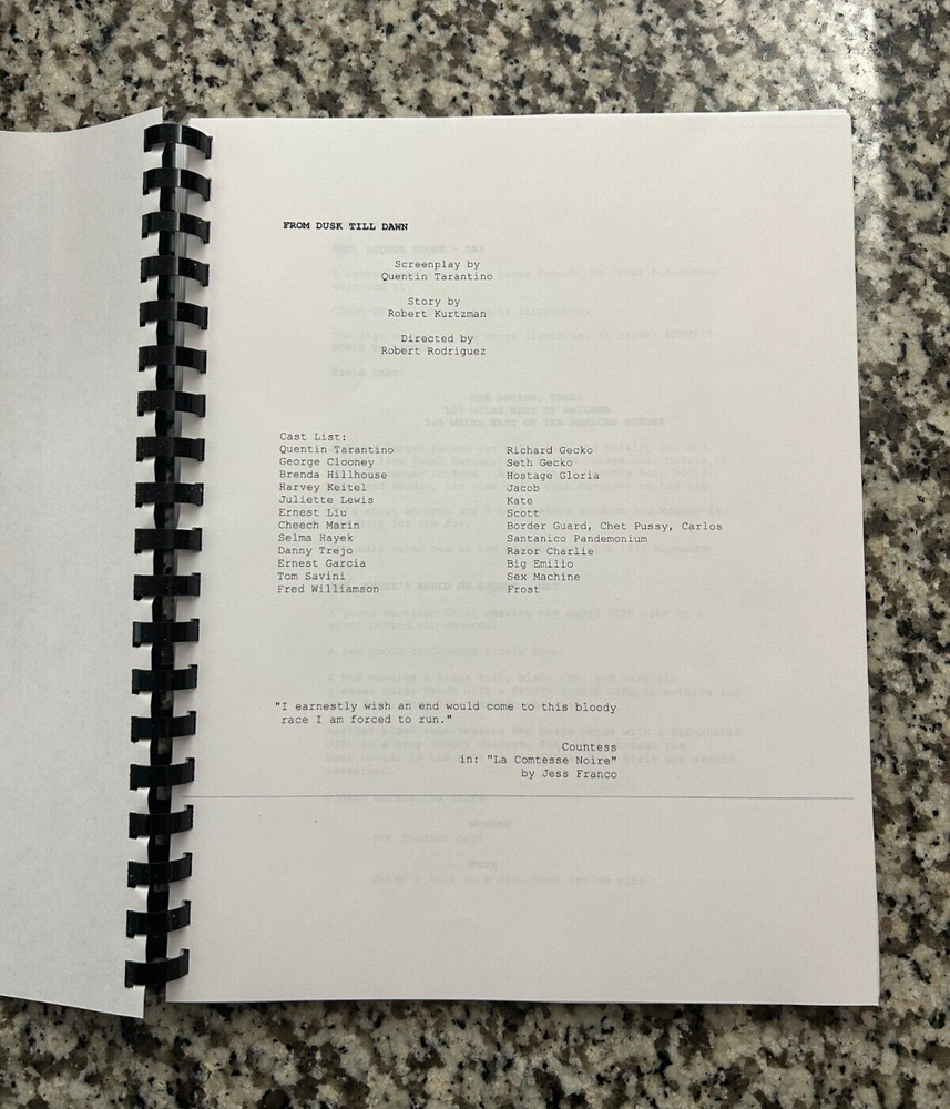 From Dusk till Dawn Horror Movie Script Reprint Full Screenplay Script