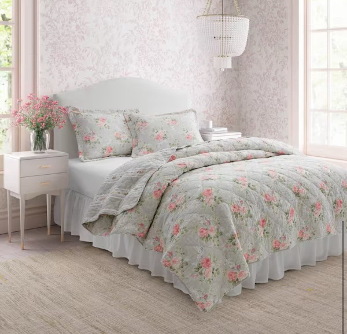 Laura Ashley Melany Pink/Gry TW Quilt/Sham Set VP WEB BASIC