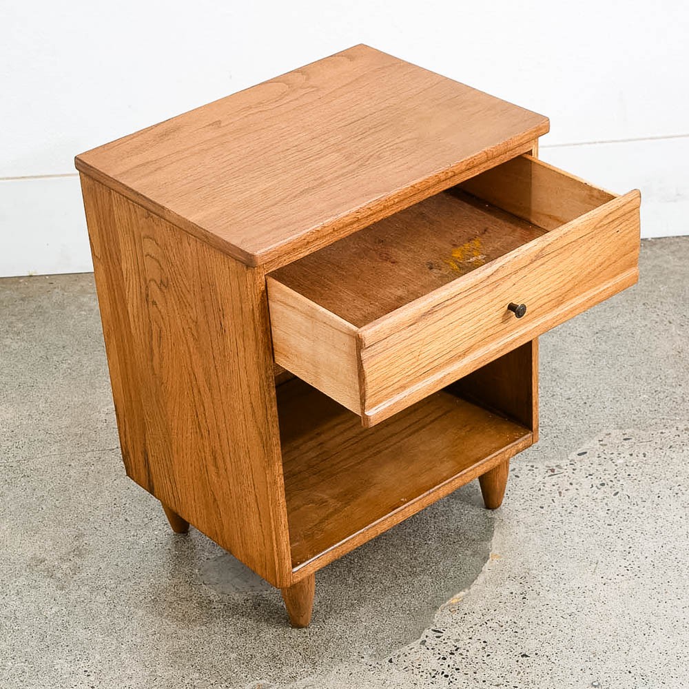 Mid Century Modern Nightstand End Side Table Solid Oak Drawer Vintage Single Mcm