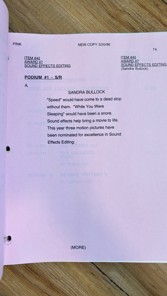 68th Academy Awards 1996 Oscars Script Binder