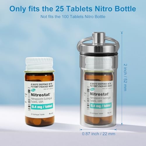 Keychain Pill Holder for Nitroglycerin, 2 Pack Mini Waterproof Black + Silver