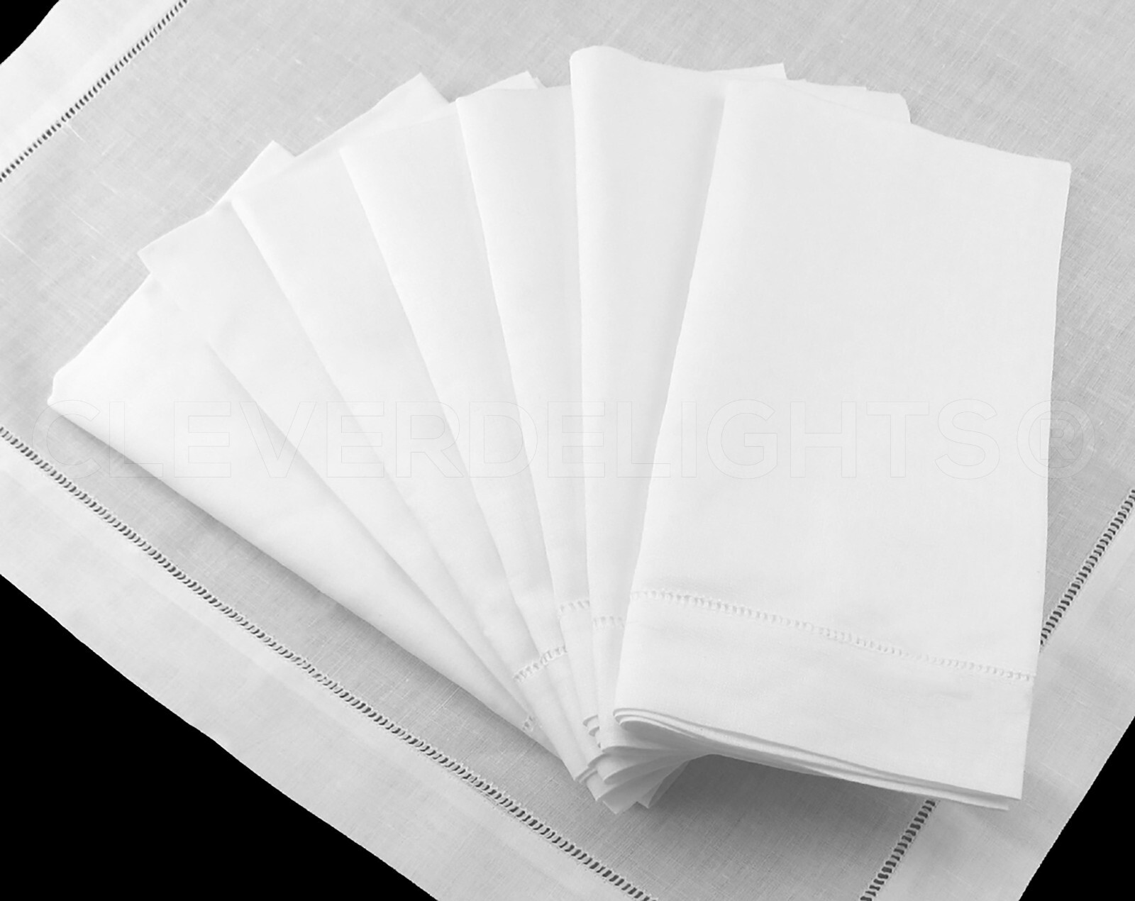 20" Hemstitch Dinner Napkins - 55% Linen / 45% Cotton - White - Embroidery Blank
