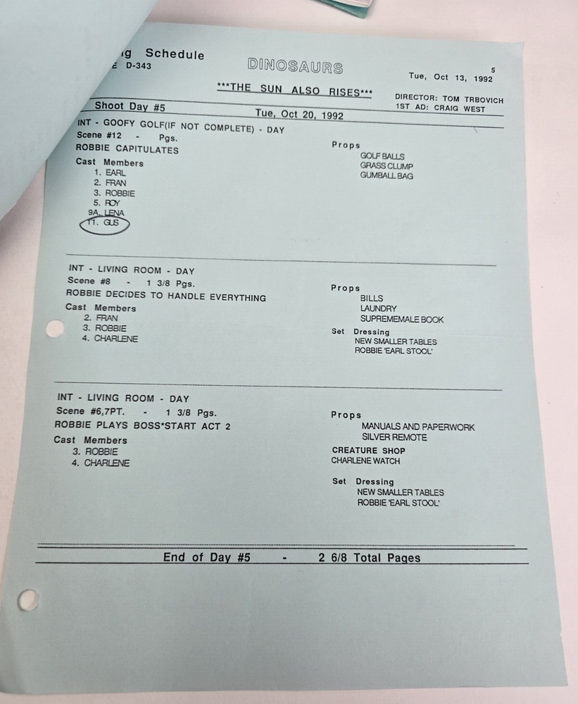 DINOSAURS / Dave Caplan 1992 TV Script, Jim Henson "The Son Also Rises"