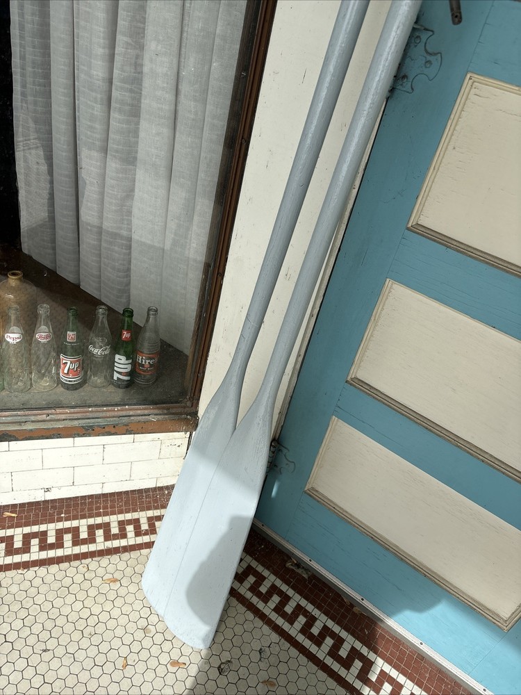 Antique Rowboat Oars Solid Ash Painted Gray 84” With Oar Locks