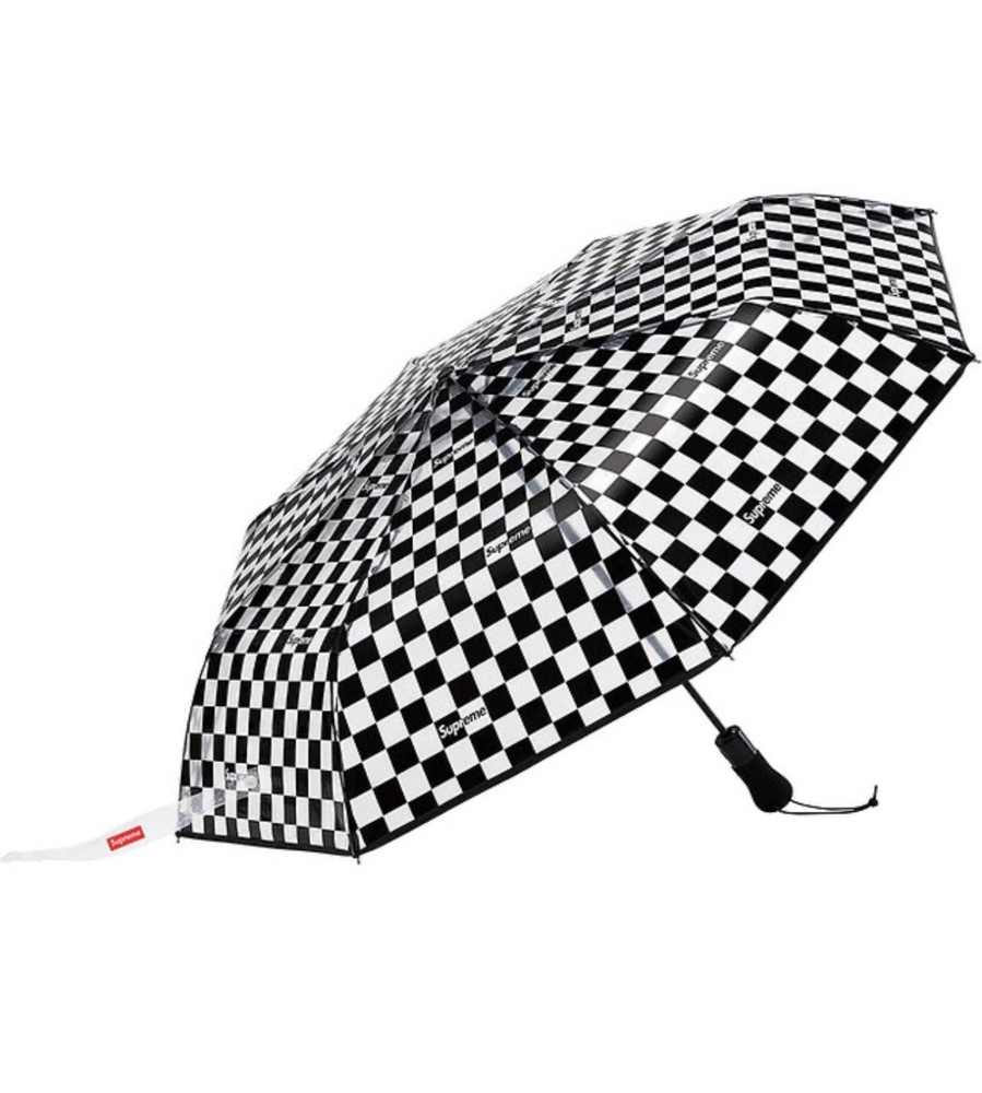 Supreme Black White Check Compact Folding Umbrella for Women