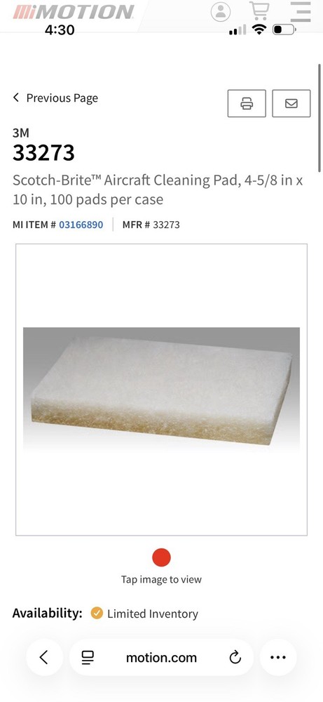 3M Non Abrasive Aircraft Cleaning Pad 100ct