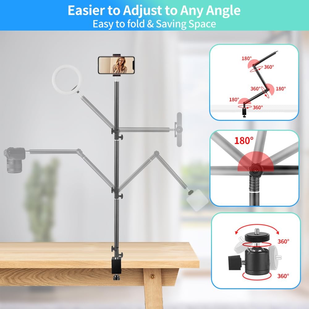 Overhead Camera Desk Mount Stand 14.541 Inch Adjustable Articulating Boom Arm
