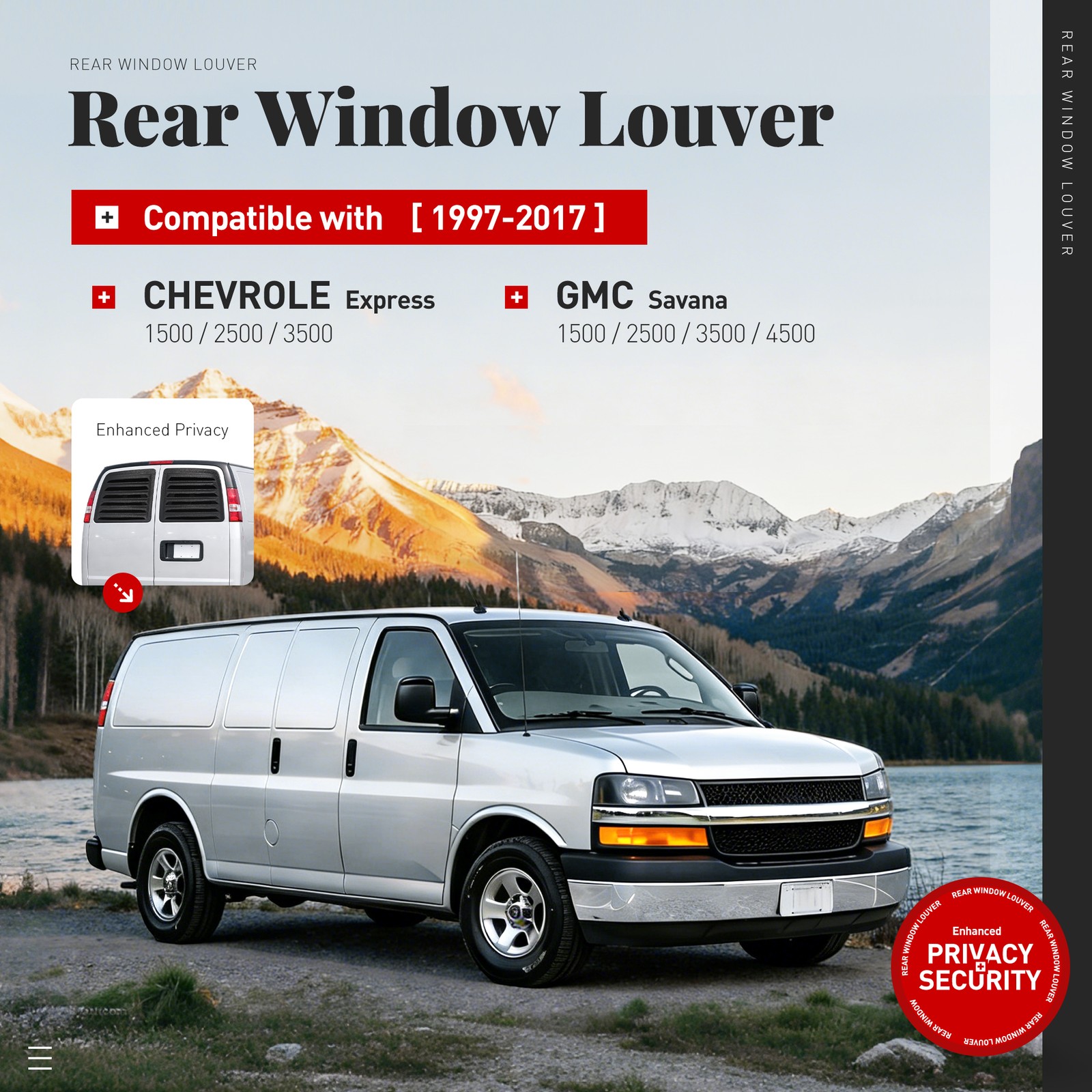 Rear Window Louver Sun Shade For 97-17 Chevy Express GMC Savana 1500 2500 Pair