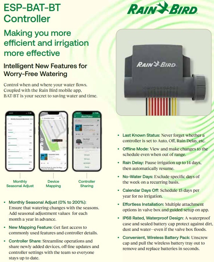 Rain Bird ESP-BAT-BT1 Advanced Bluetooth Battery-Operated Controller 1 Zone