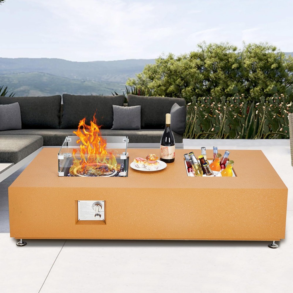 56" Propane Fire Pit Table 50000BTU Fire Table with Wind Guard Rain Cover Beads
