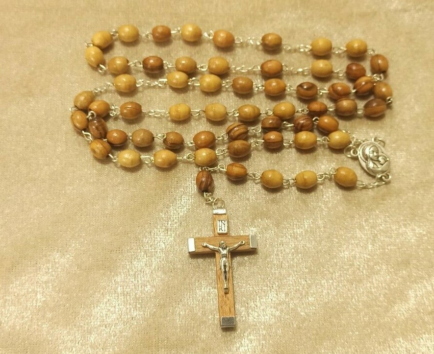 Rosary Olive Wood Beads with Blessing  Hand Made Jerusalem Holy Land