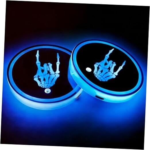 LED Cup Holder Lights for Car,2Pcs LED Light Up Cup Holder Coasters Skeleton