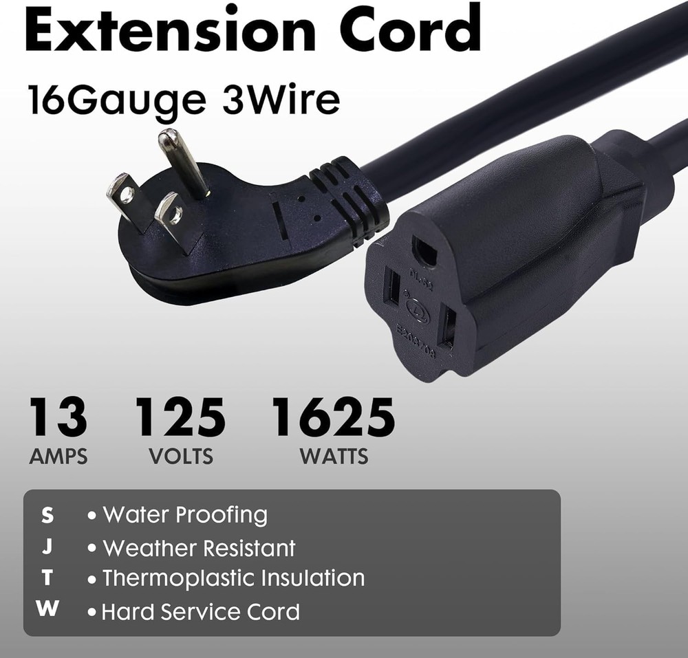 1ft Black Flat Plug 16/3 Indoor Extension Cord