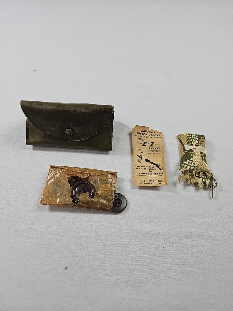 WWII American Red Cross Sewing Kit Needles, Thread, Buttons, Instruct E-Z Thread
