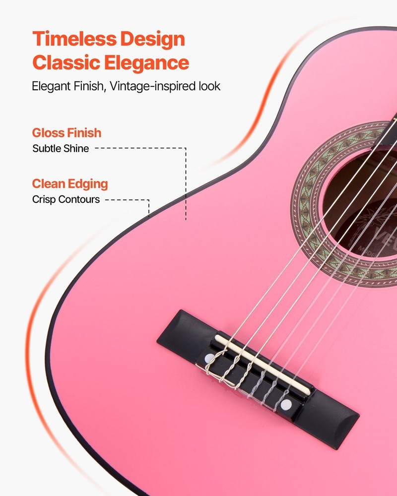 Pink 30in Classical Guitar Kit for Beginners: Nylon Strings, Tuner, Strap, Picks