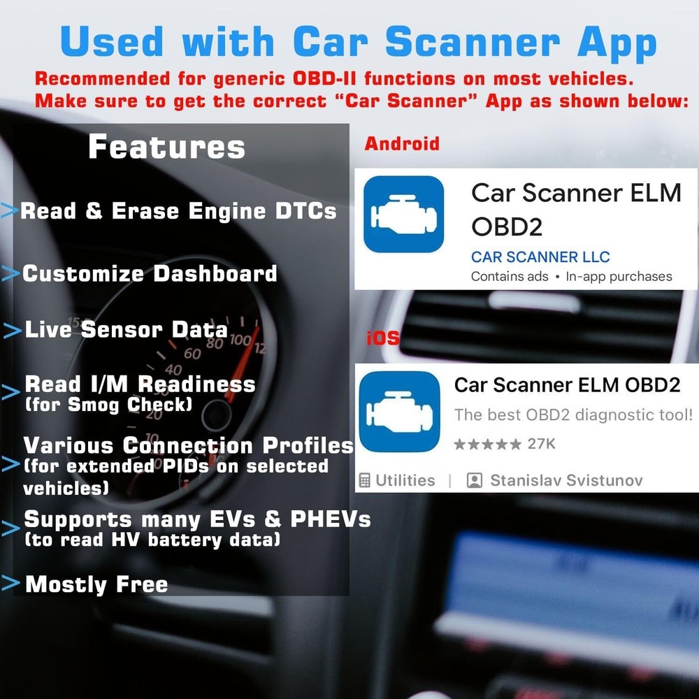 Veepeak OBDCheck BLE+ Bluetooth 4.0 OBD2 Scanner for iOS & Android, Car Code for