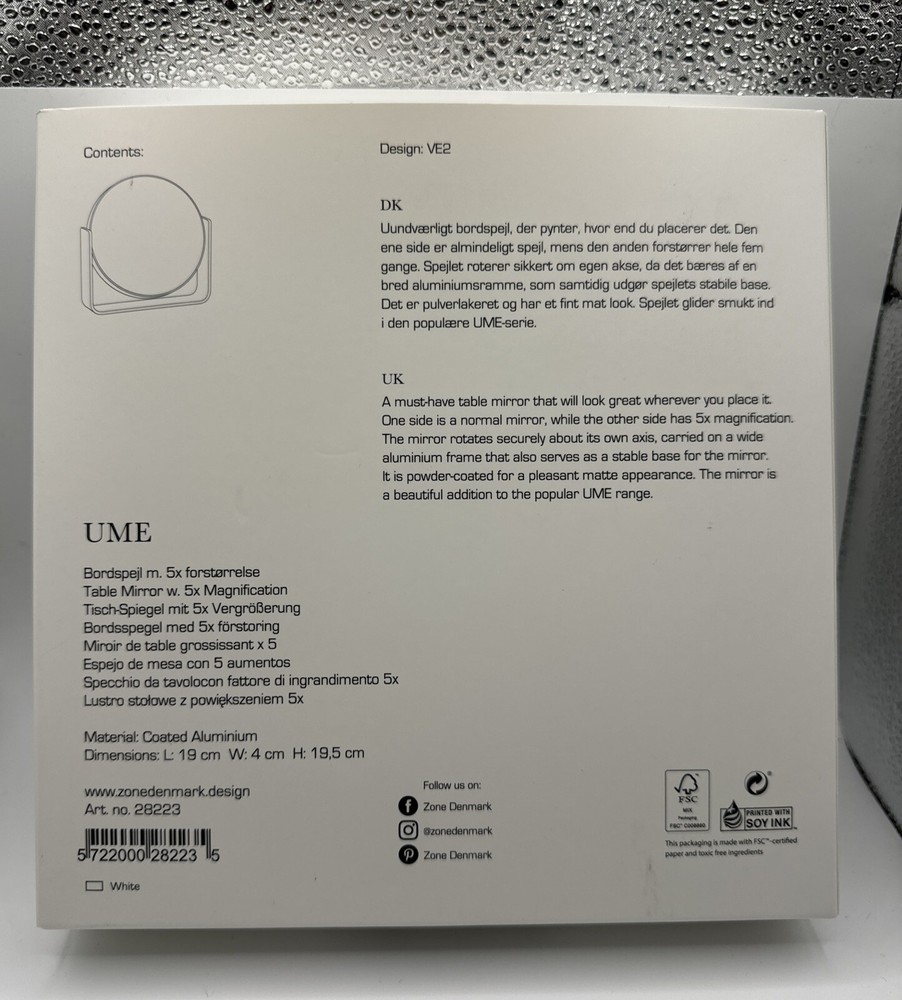 Zone Denmark Table Mirror Ume Cosmetic Mirror Mirror 5x Magnification White
