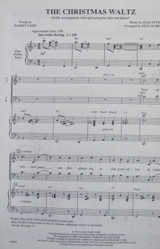 Christmas Waltz arr Schmutte; single copy FS