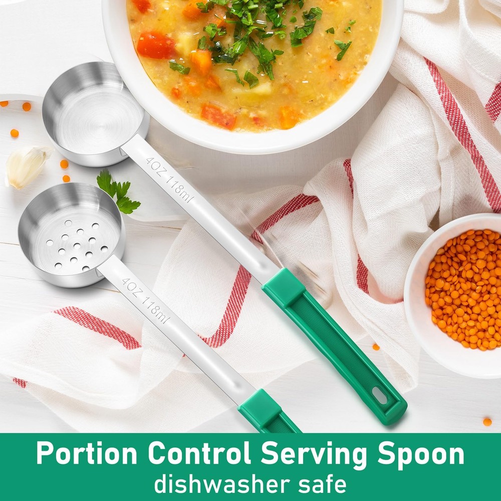 4 PCS Portion Control Serving Spoons Ladle Scoops Measuring Green 4 oz