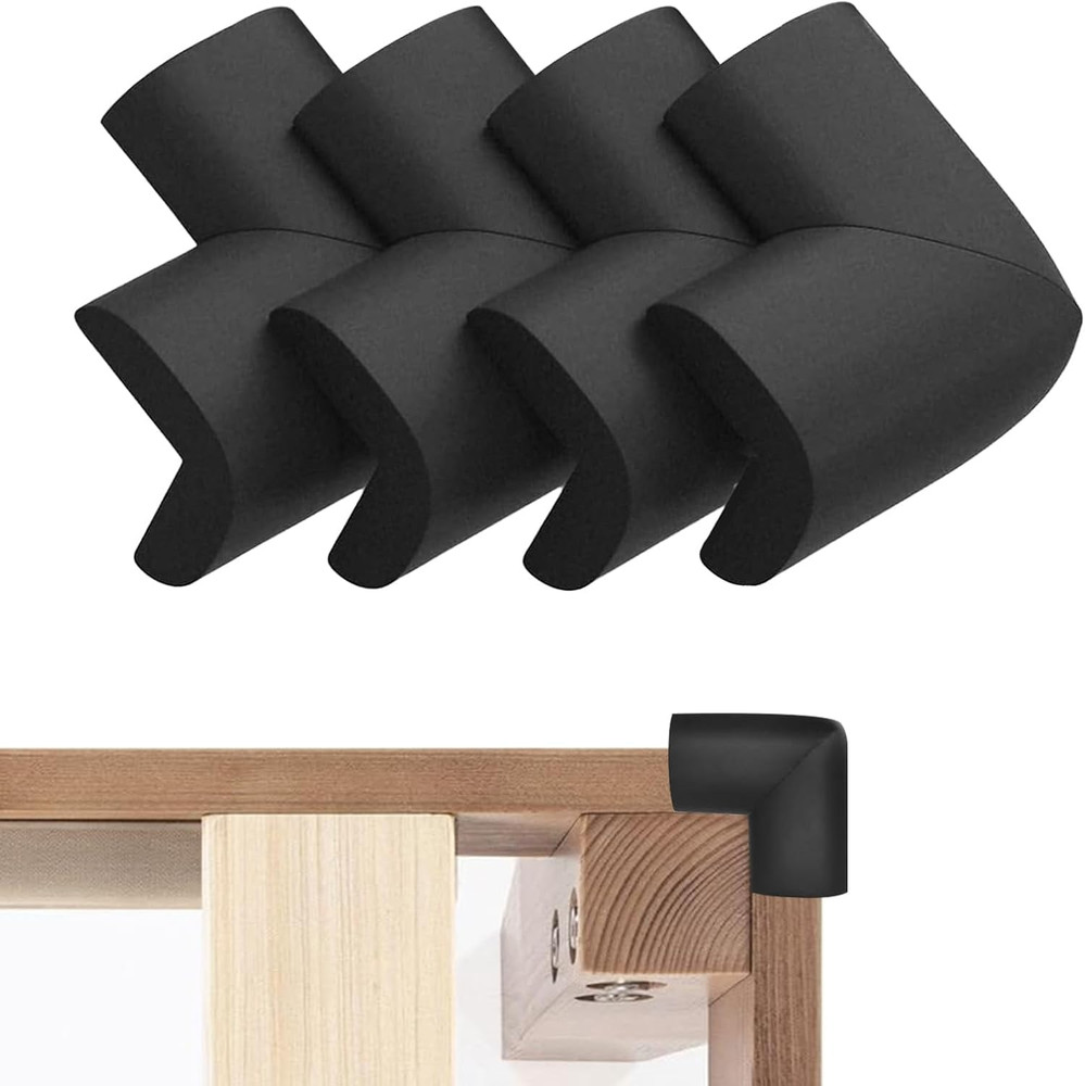 Bed Frame Corner Protector Black: 4 Pack Foam Rubber Guards Bumpers for Bed Tabl