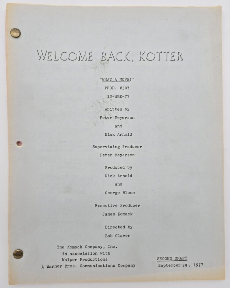 WELCOME BACK, KOTTER / Nick Arnold 1977 TV Script, Gabe Kaplan "What a Move"
