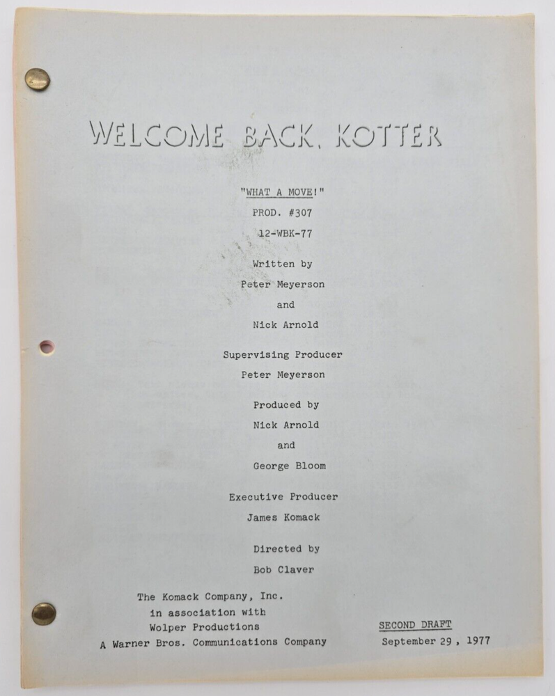 WELCOME BACK, KOTTER / Nick Arnold 1977 TV Script, Gabe Kaplan "What a Move"