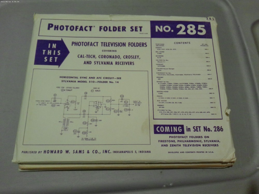 SAMS PHOTOFACT FOLDER SET NO.285