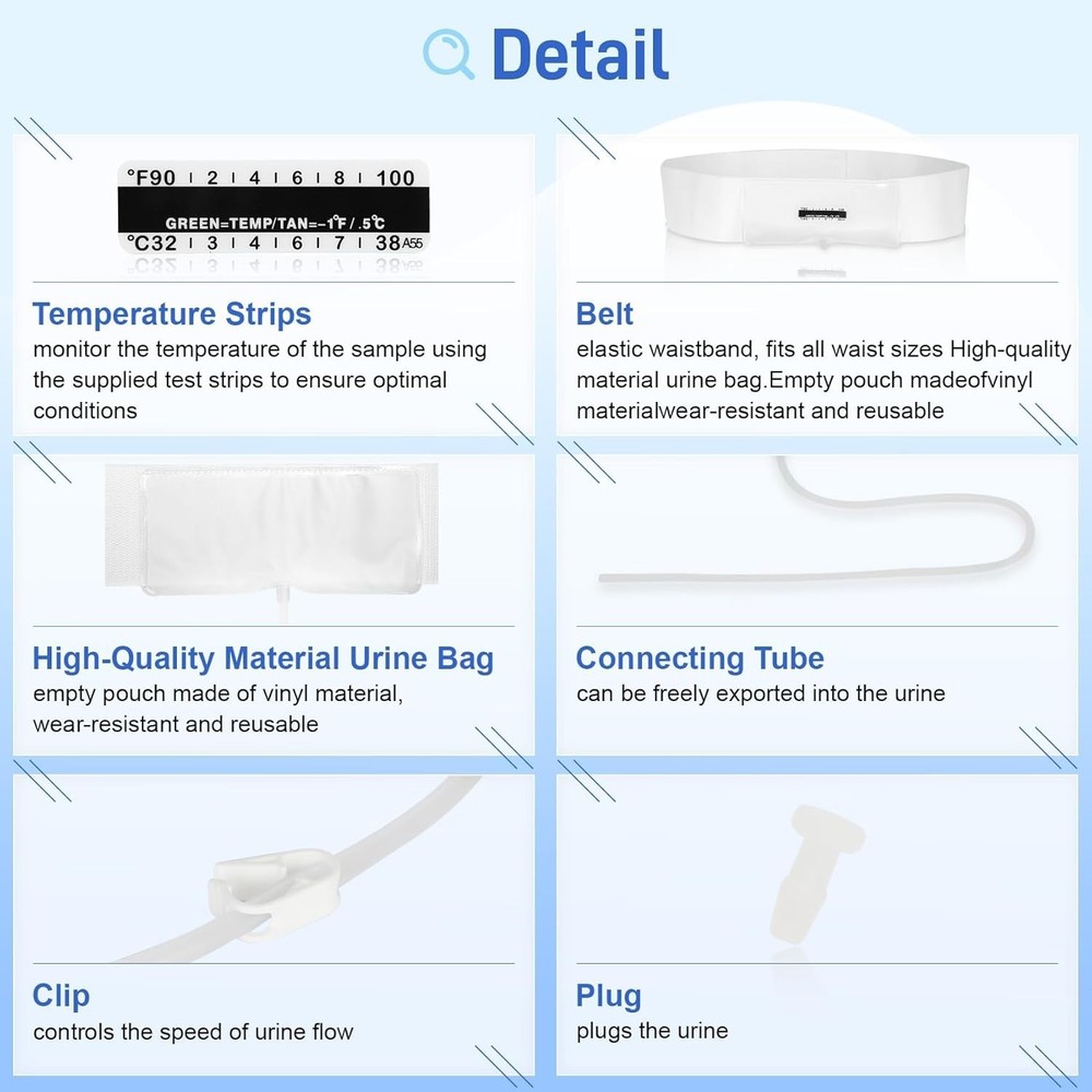 Urine Test Complete Kit – 2 to 4 Oz Concealed Sample Bag with Adjustable Belt, T