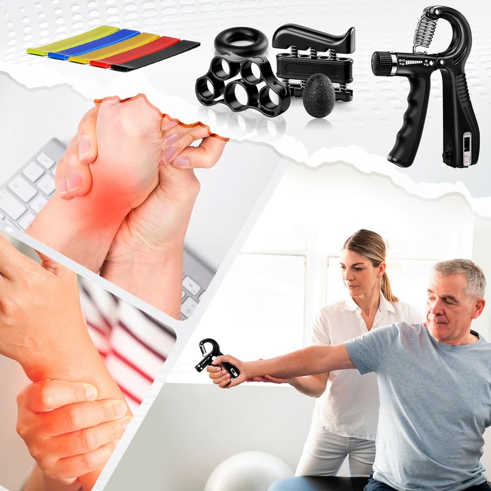 Grip Strength Trainer Kit (10-Pack): Adjustable Hand Gripper & Forearm Black