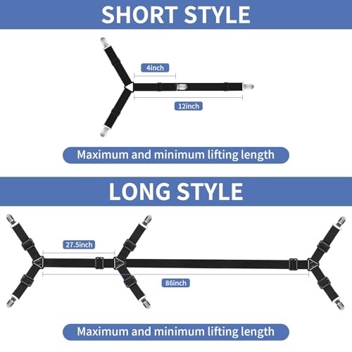 Wanheart Bed Sheet Straps - 4+2 Set with Triangle & Straight Clips, Adjustable