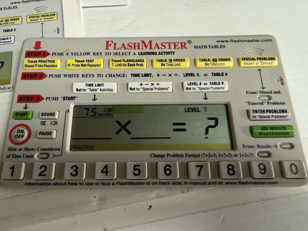 Flash Master Math Tables Electronic Learning Tool Model MT1A Tested Working