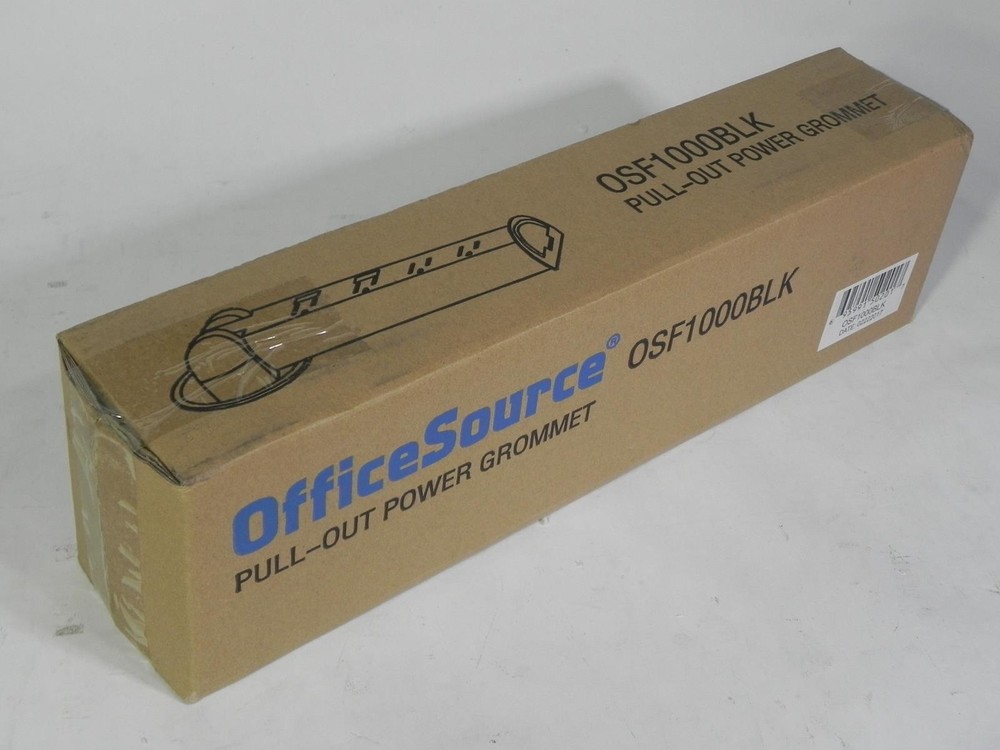 OfficeSource 4-Outlet 2-USB Pull Out Table Desk Power Grommet OSF1000BLK - NEW