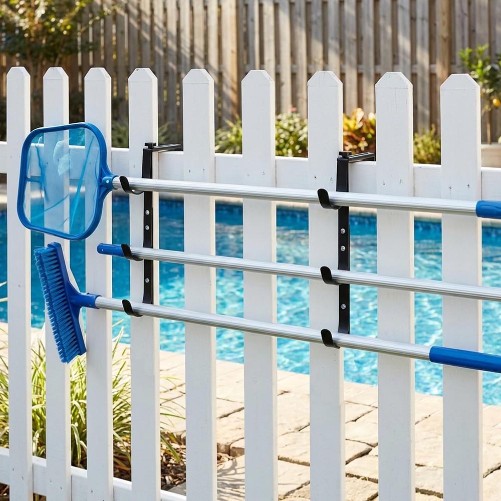 2 Pcs Three-layer Pool Fence Hooks for Pool Equipment, Adjustable Pool Pole H...