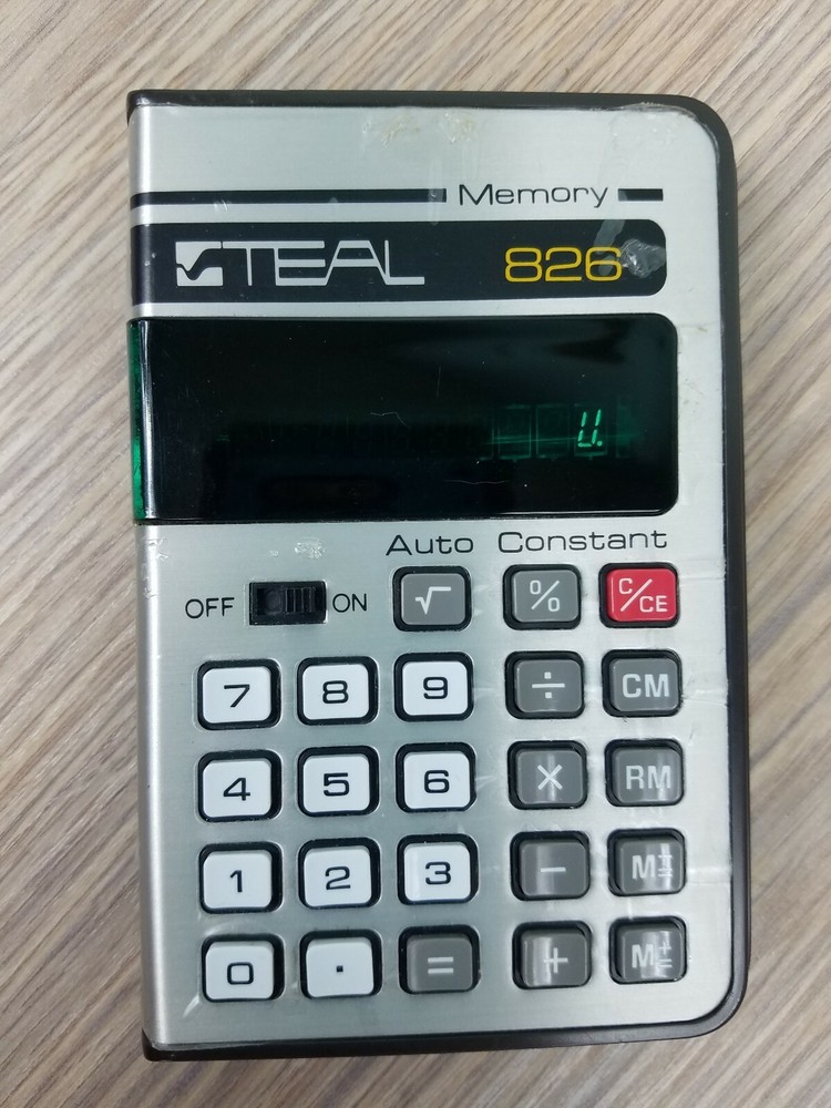 Vintage Teal Memory 826 Electronic Math Calculator Pocket Protector-Nerdy Cool