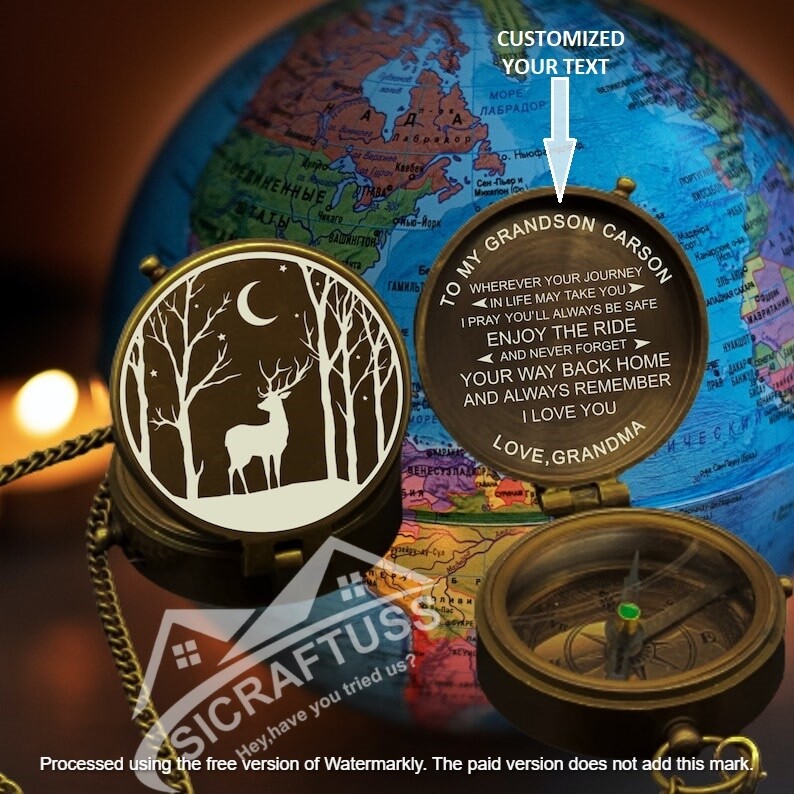 Personalized Nordic Compass - Viking Brass Compass - Engraved Pocket Compass.